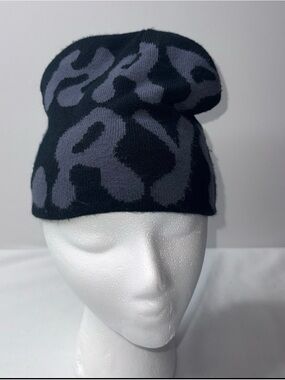 Black and Gray Leopard Knit Beanie